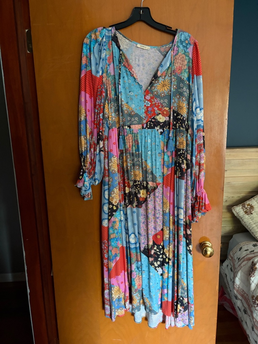 Spell USA Bohemian Patchwork Floral Maxi Dress in Blue